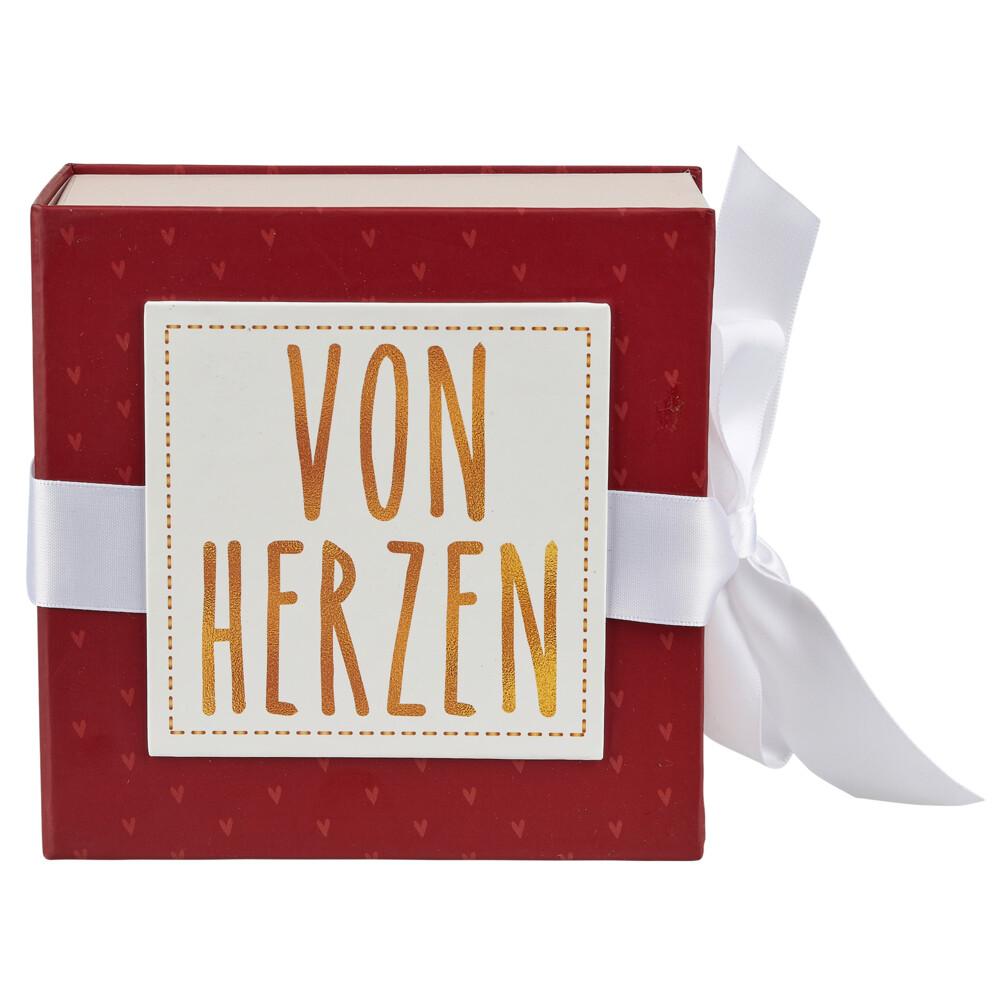 Geschenkschachtel mit Band 10 x 10 cm, Von Herzen