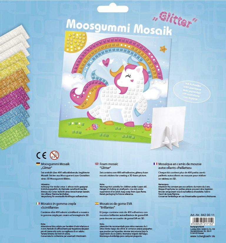 URSUS Kinder-Bastelsets Moosgummi Mosaiken Glitter Einhorn, Bastelset aus Moosgummi-Stickern, ca. 25x25cm