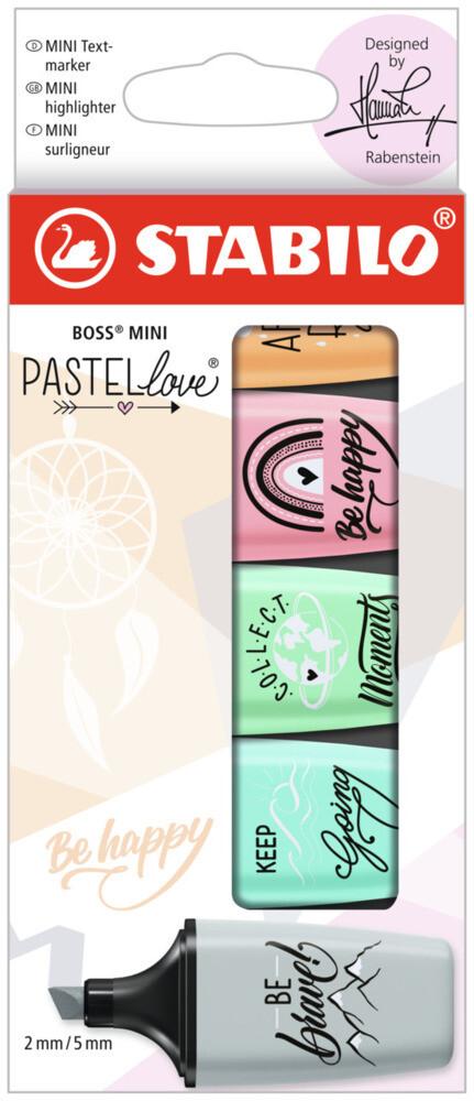 STABILO Textmarker BOSS® MINI Pastellove Grau/Rouge/Türkis/Orange/Fuchsie/Minzgrün 5er Set