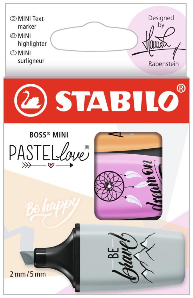 STABILO Marker BOSS MINI Pastellove 2.0 Grau/Fuchsie/Orange 3er Pack