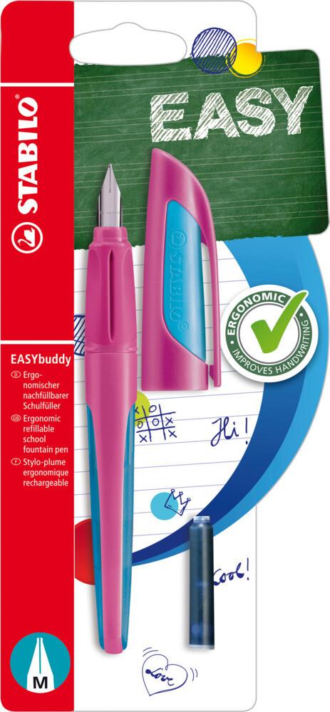 Schulfüller mit Anfänger-Feder M - STABILO EASYbuddy FRESH EDITION in pink/hellblau - Schreibfarbe b