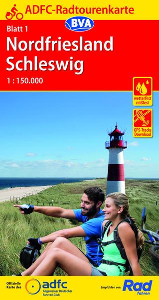 ADFC-Radtourenkarte 1 Nordfriesland /Schleswig 1:150.000, reiß- und wetterfest, E-Bike geeignet, GPS-Tracks Download