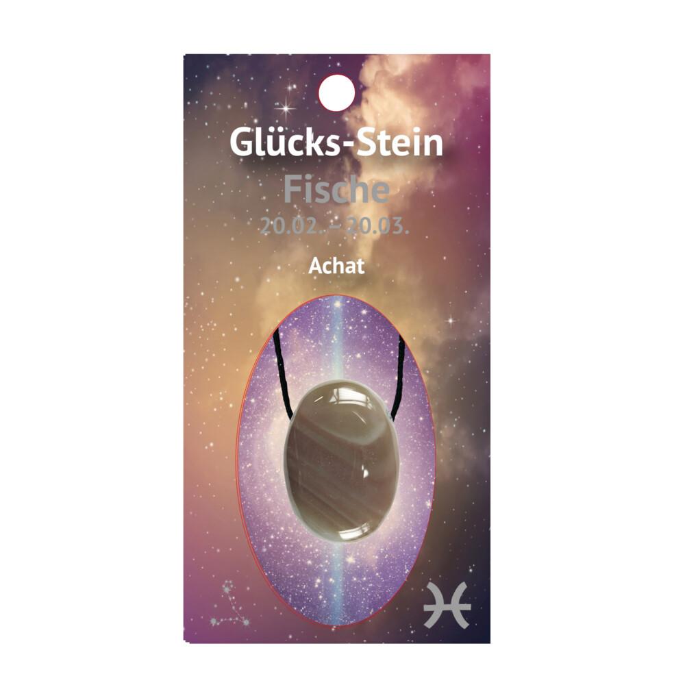 Glücksstein mit Band auf Astrokarte Fische/Achat