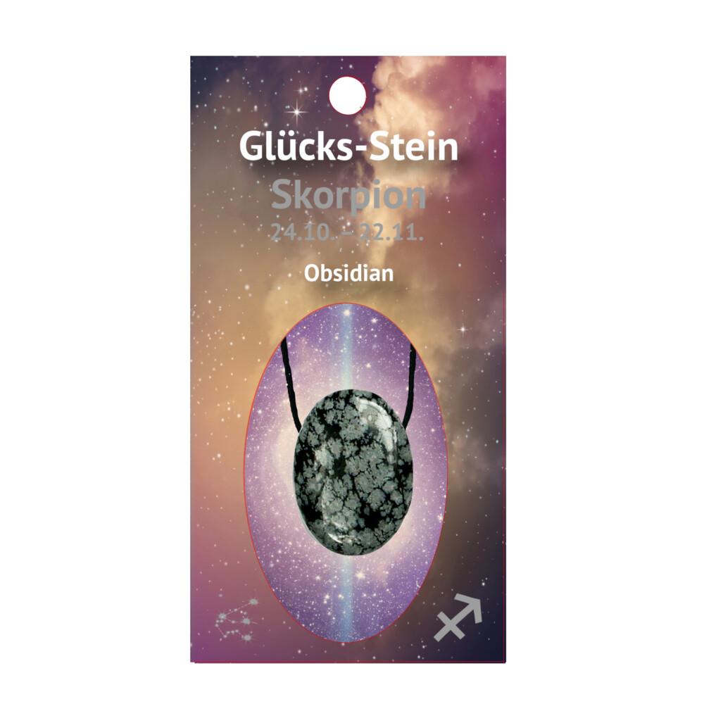 Glücksstein mit Band auf Astrokarte Skorpion/Obsidian