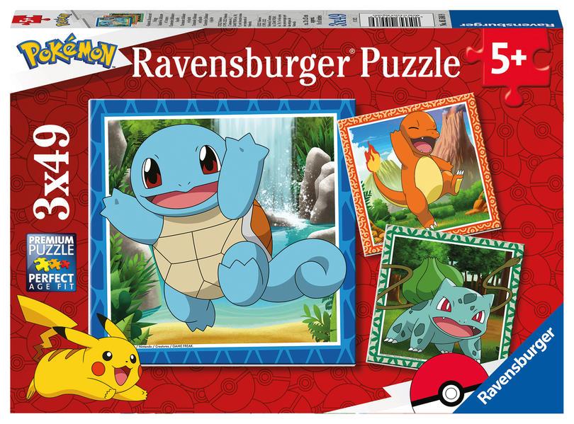 Ravensburger Kinderpuzzle 05586 - Glumanda, Bisasam und Schiggy - 3x49 Teile Pokémon Puzzle für Kinder ab 5 Jahren