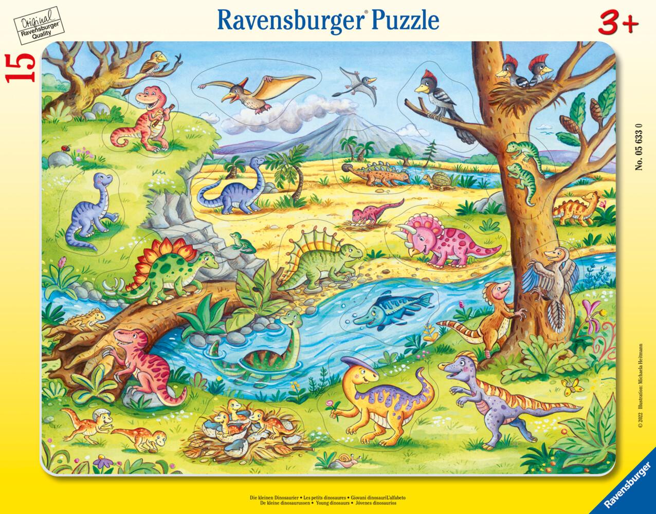 Ravensburger Kinderpuzzle - Die kleinen Dinosaurier - 8-17 Teile Rahmenpuzzle mit Konturstanzung für Kinder ab 3 Jahren