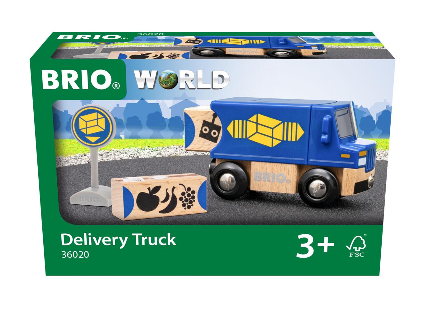 BRIO World 36020 Zustell-Fahrzeug - Blauer Liefer-LKW mit zwei magnetischen Holzcontainern - Empfohlen für Kinder ab 3 Jahren und kompatibel mit den Schienen der BRIO World