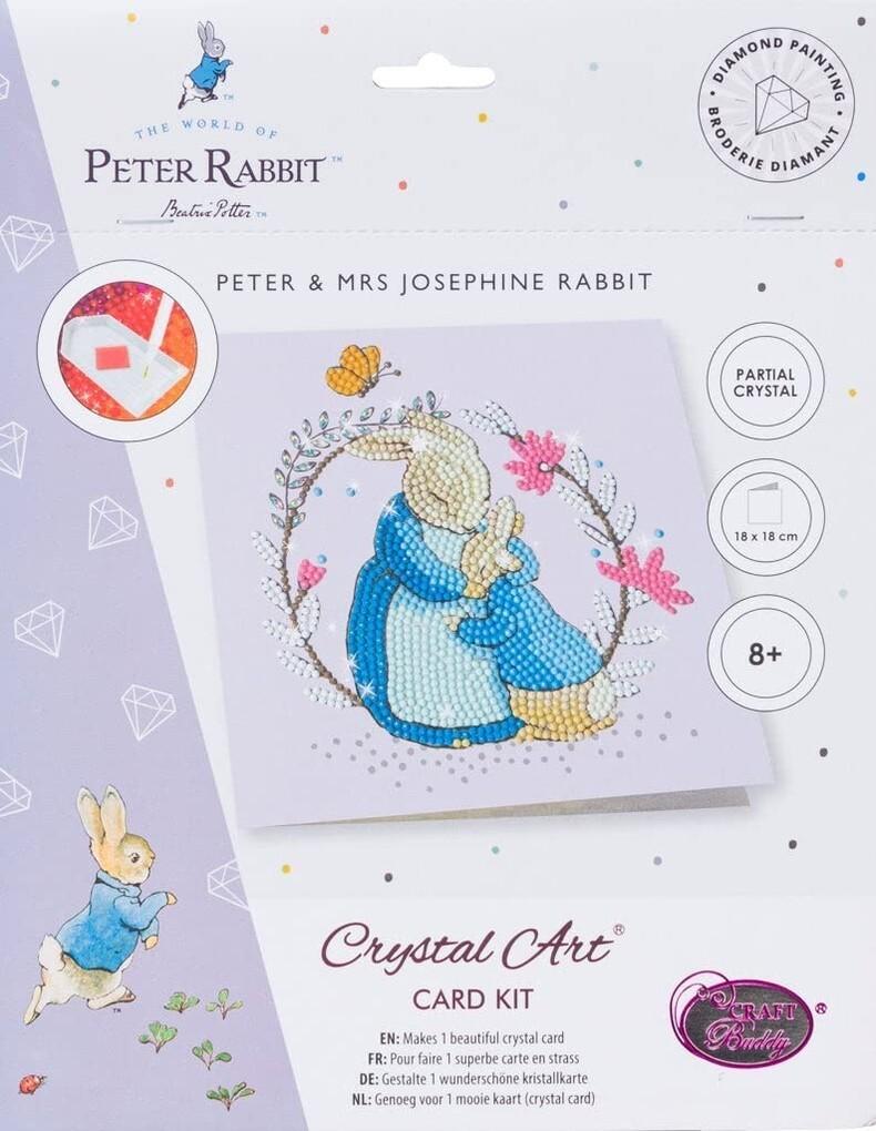 Craft Buddy CCK-PRBT05 - Crystal Art Cards, Peter Rabbit, Peter & Mrs. Josephine Hase, 18x18 cm, Diamond Painting, Kunstkarte