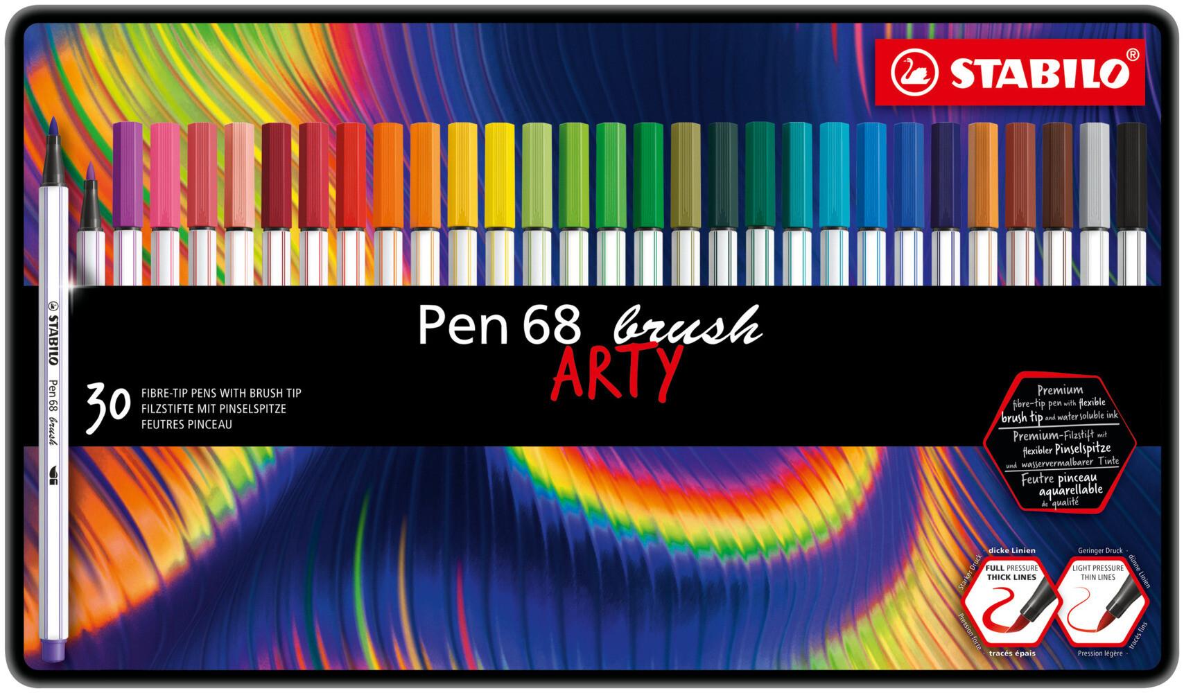 STABILO Pen 68 brush 30er Metalletui ARTY mit Hängelasche