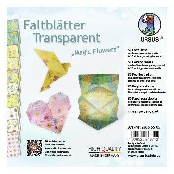 URSUS Falten Transparentpapier-Faltblätter Magic Flowers, 115 g/m², 15 x 15 cm, sortiert