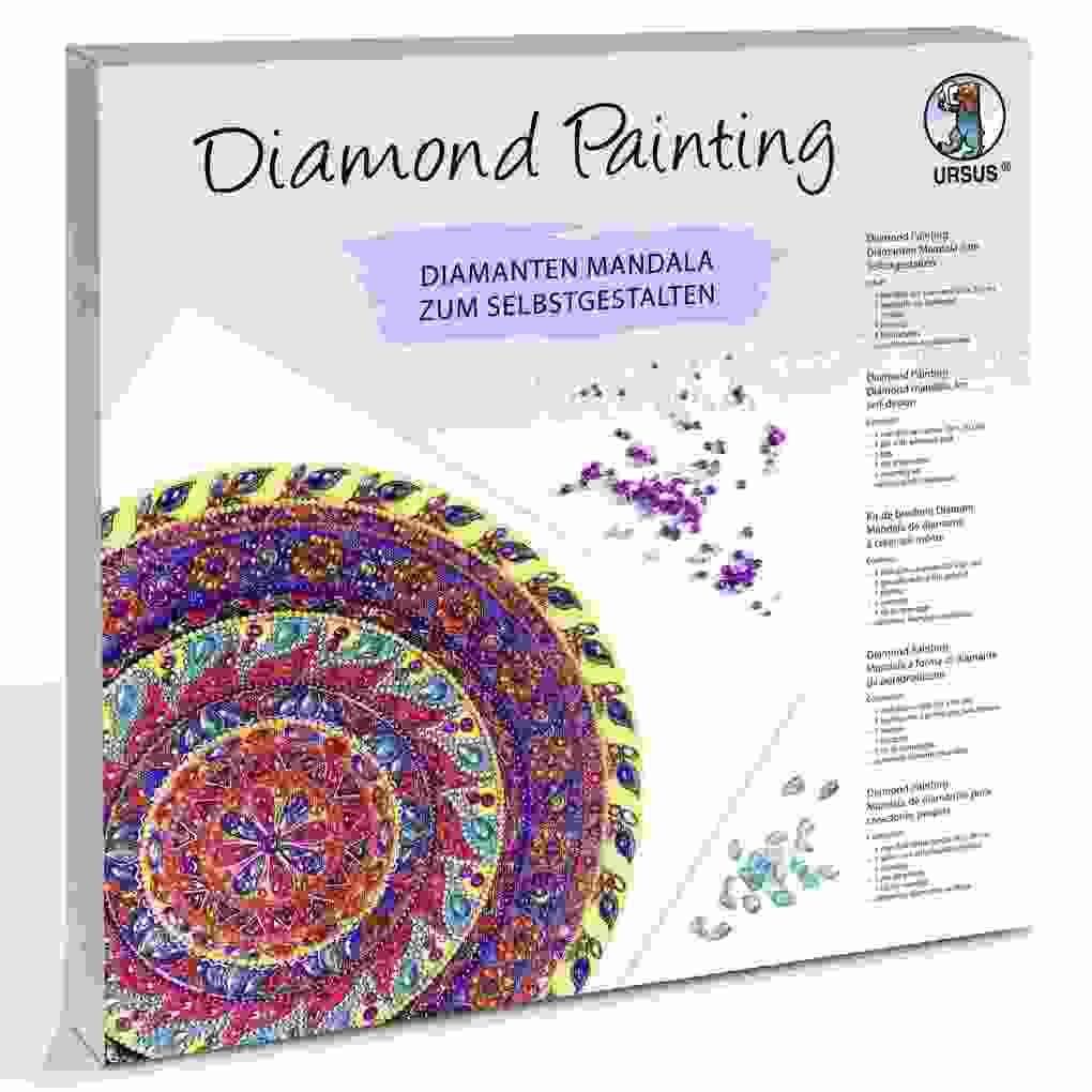 URSUS ErwachsenenBastelsets Diamond Painting Diamanten Mandala, gelb/lila/pink (Set 4)