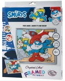 Craft Buddy CAM-SMRF530 - Crystal Art Framed Picture Kit, Papa Smurf, Smurfette und Brainy Silver, 21x25cm, Die Schlümpfe Bilderrahmen-Kristallkunst, Diamond Painting