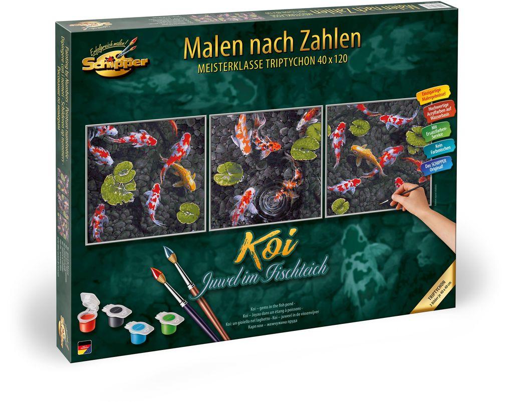 Malen nach Zahlen - Koi Juwel im Fischteich (Triptychon)