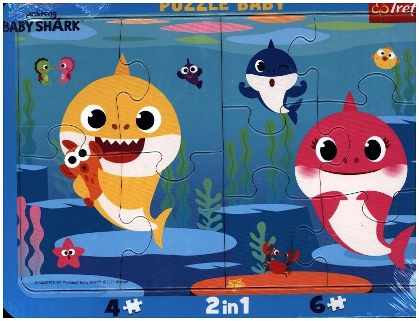 2 in 1 Baby Puzzle 4 + 6 Teile Happy Sharks (Kinderpuzzle)