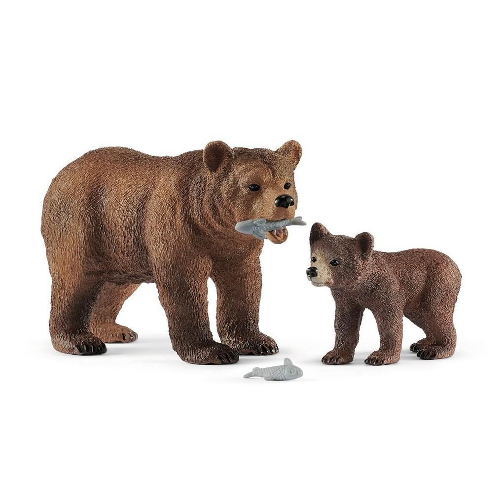 Schleich 42473 - Wild Life, Grizzlybär-Mutter mit Jungem