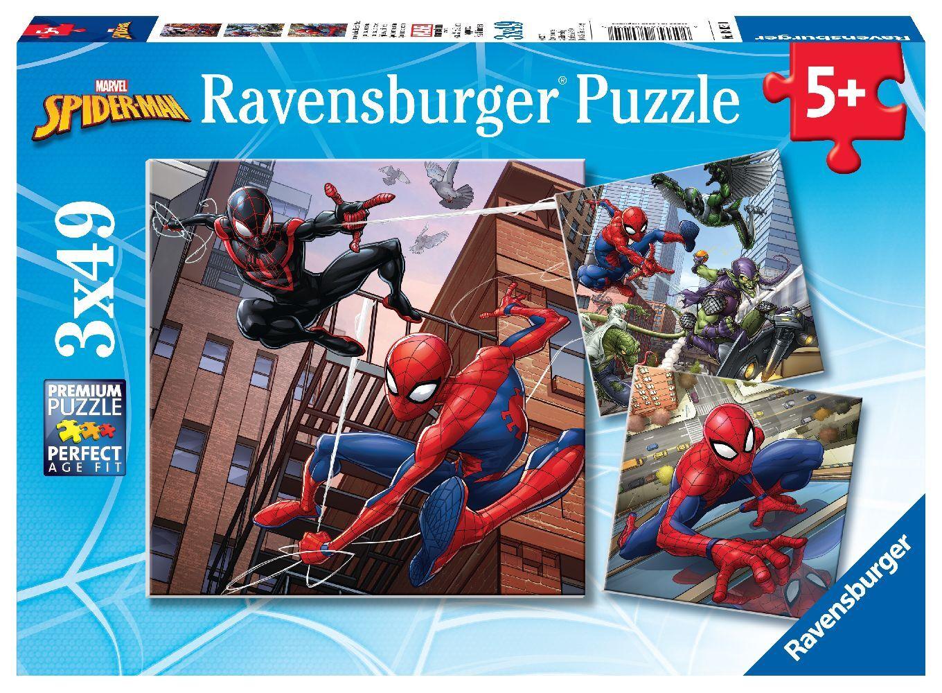 Ravensburger Kinderpuzzle 08025 - Spider-Man beschützt die Stadt - 3x49 Teile Spider-Man Puzzle für Kinder ab 5 Jahren