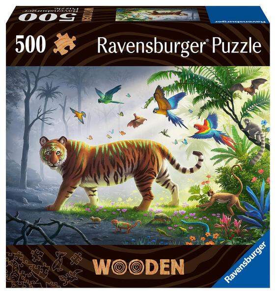 Ravensburger Puzzle 17514 - Tiger im Dschungel - 500 Teile Holzpuzzle mit stabilen, individuellen Puzzleteilen und kleinen Holzfiguren (Whimsies), für Kinder und Erwachsene ab 14 Jahren