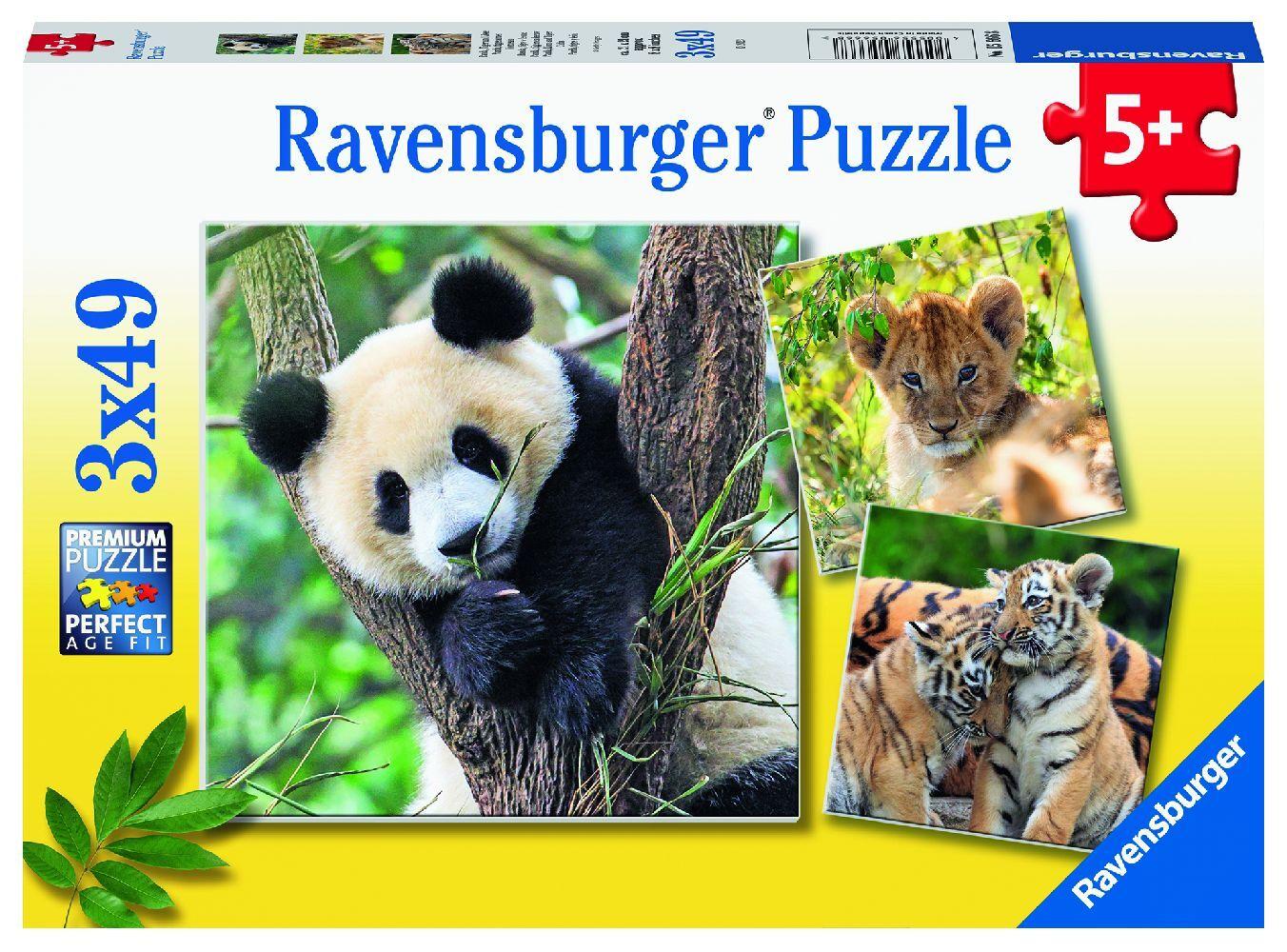 Ravensburger Kinderpuzzle - 05666 Panda, Tiger und Löwe - 3x49 Teile Puzzle für Kinder ab 5 Jahren