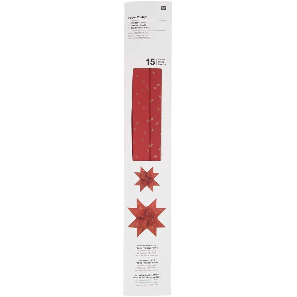 Fröbelsterne, rot, Sterne, 60 Streifen FSC MIX, 120 g/m²