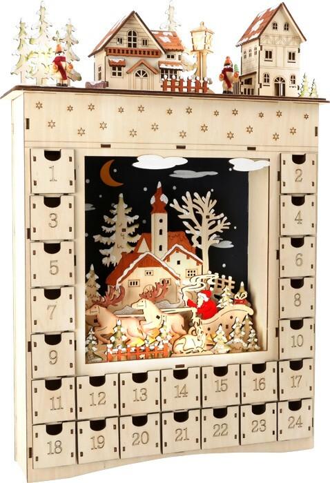 Small foot 10215 - Adventskalender Wintertraum mit Beleuchtung, Holz, 34x52x7,5 cm