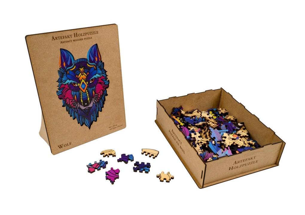 Philos 9080 - Artefakt Holzpuzzle 2in1 Wolf, 180 Teile in Holzbox