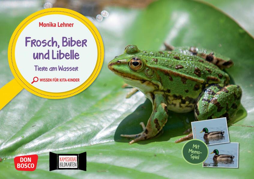 Frosch, Biber und Libelle. Tiere am Wasser. Kamishibai Bildkarten und Memo-Spiel