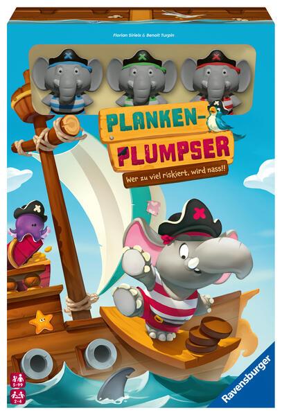 Ravensburger Kinderspiel 22342 - Planken-Plumpser - Wer zu viel riskiert, wird nass!! - Ein spannungsreiches Spiel für 2 bis 4 Kinder ab 5 Jahren