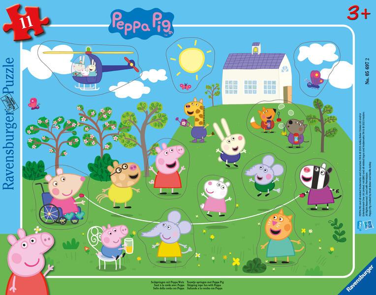 Ravensburger Kinderpuzzle 05697 - Seilspringen mit Peppa Wutz - 11 Teile Peppa Pig Rahmenpuzzle für Kinder ab 3 Jahren