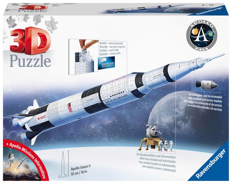Ravensburger 3D Puzzle 11545 - Apollo Saturn V Rakete - zum Zusammenbauen und Erkunden - Für alle Weltraum Fans ab 8 Jahren