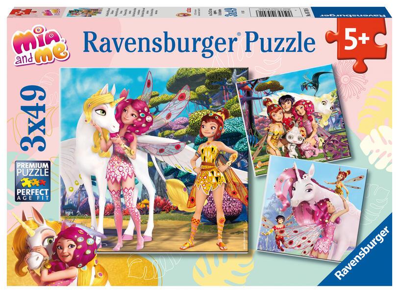 Ravensburger Kinderpuzzle 05701 - Im Land der Elfen und Einhörner - 3x49 Teile Mia and Me Puzzle für Kinder ab 5 Jahren