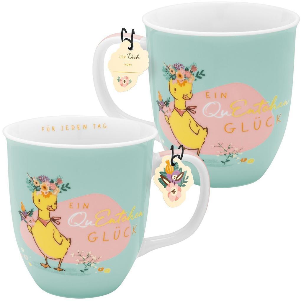 H:)PPYlife Tasse mit Motivdruck: "Ein QuEntchen Glück", mit Innendruck: "Für jeden Tag", mit bedrucktem Henkel, mit Geschenktag