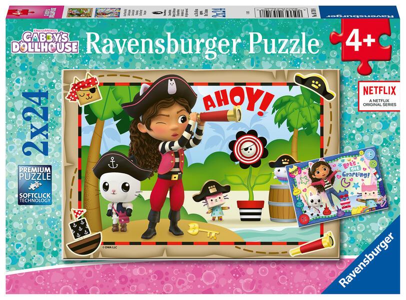 Ravensburger Kinderpuzzle 05710 - Auf zur Piraten-Party! - 2x24 Teile Gabby's Dollhouse Puzzle für Kinder ab 4 Jahren