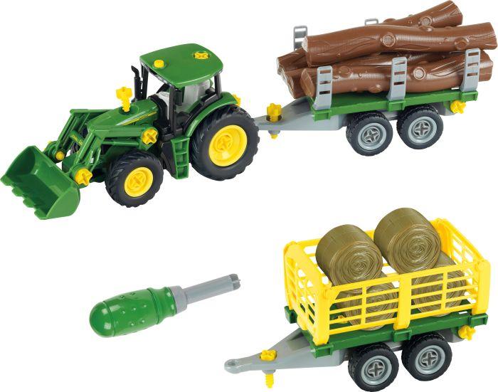 Theo Klein John Deere Traktor mit Holz und Heuwagen