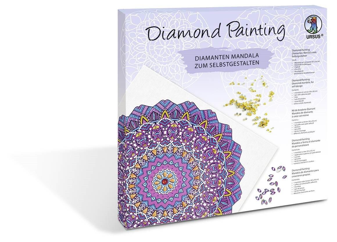 URSUS Erwachsenen Bastelsets Diamond Painting Diamanten Mandala, lila/pink/blau (Set 8)