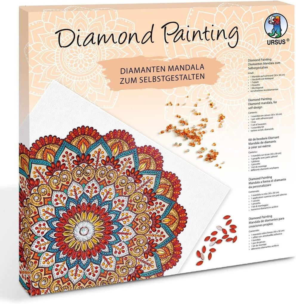 URSUS ErwachsenenBastelsets Diamond Painting Diamanten Mandala, rot/orange/petrol (Set 6)