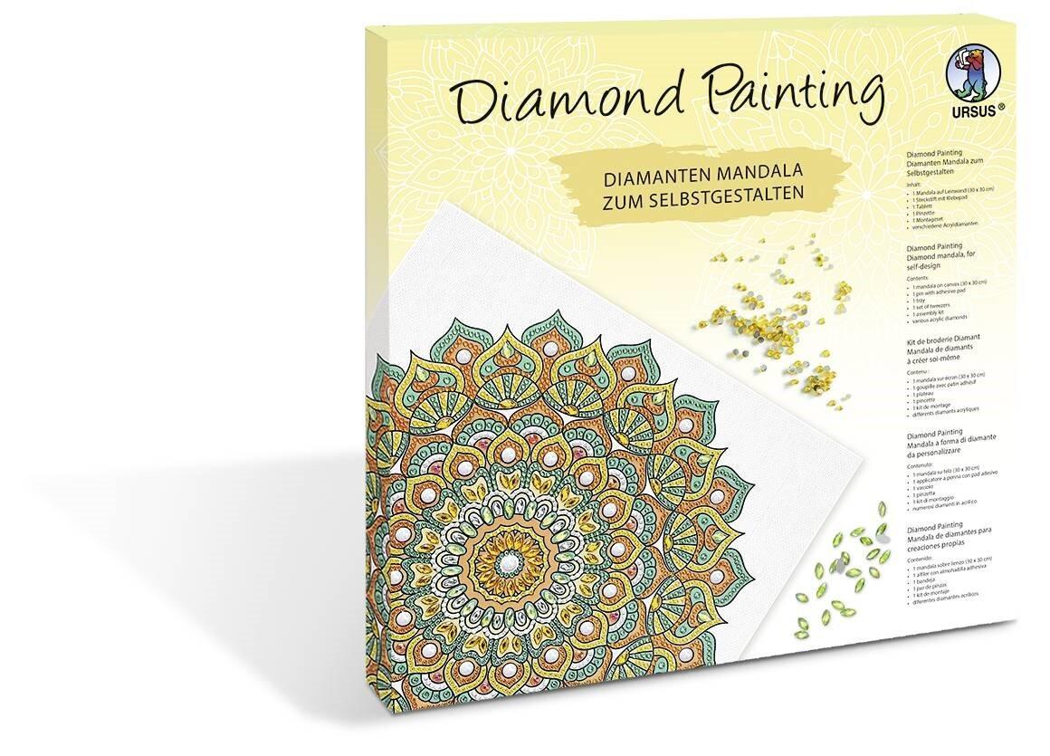 URSUS Erwachsenen Bastelsets Diamond Painting Diamanten Mandala, mint/orange/gelb (Set 7)