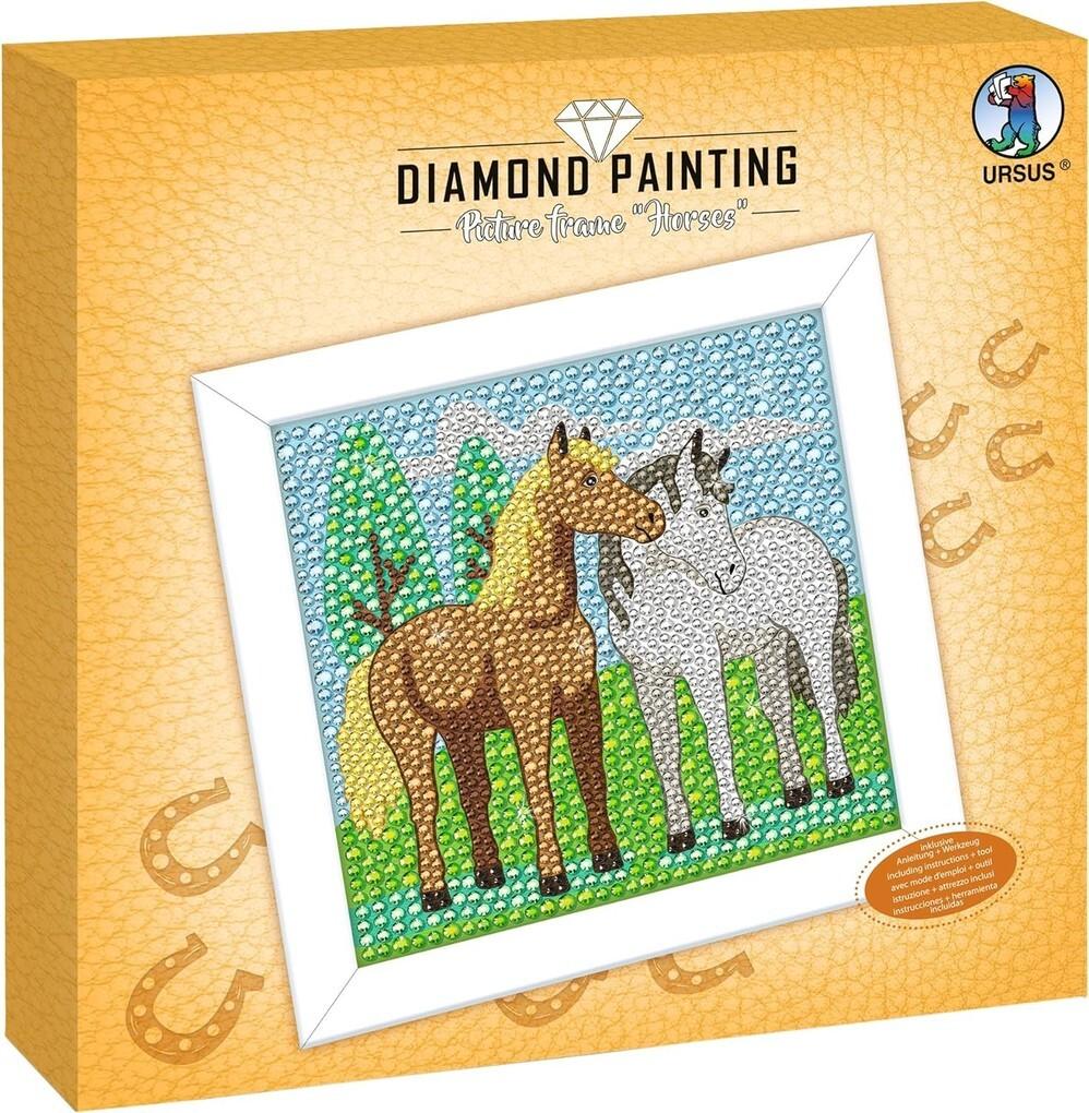 URSUS Kinder-Bastelsets Diamond Painting Picture Frame Horses, Holzrahmen weiß lackiert, 20 x 20 x 3 cm