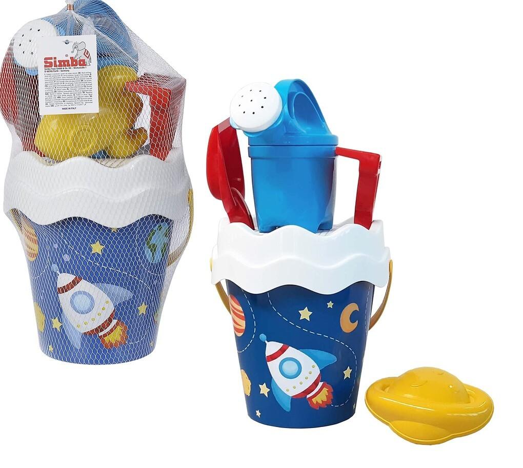 Simba 107114608 - Space Eimergarnitur, (Eimer 16cm), 6-teilig, Sandspielzeug