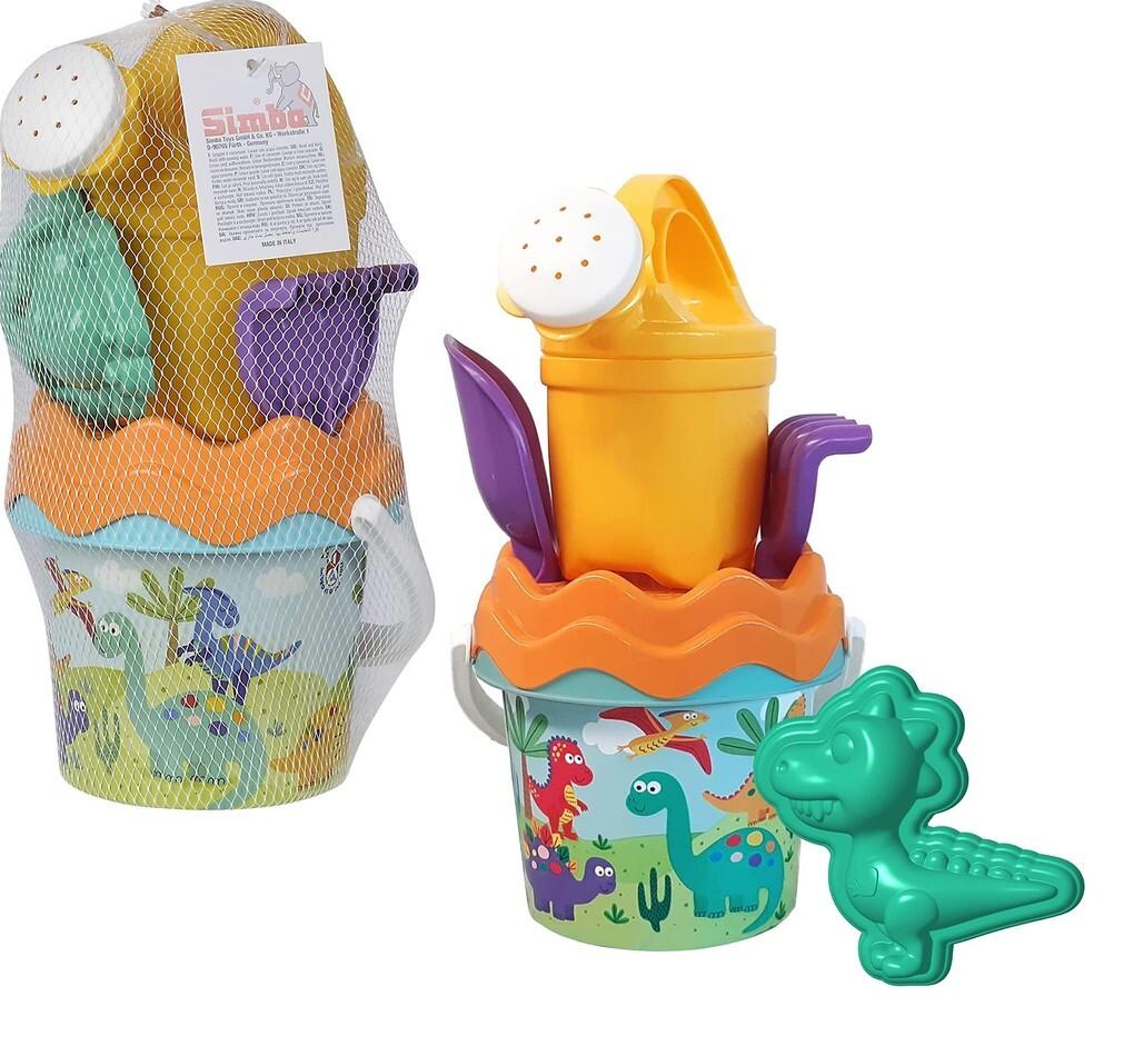 Simba 107114603 - Dino Baby-Eimergarnitur (Eimer 11cm), 6-teilig, Sandspielzeug