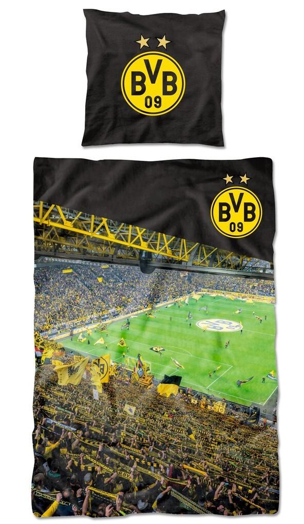 BVB 16802800 - BVB Bettwäsche Südtribüne, Baumwolle, 135x200cm/80x80cm, Borussia Dortmund 09