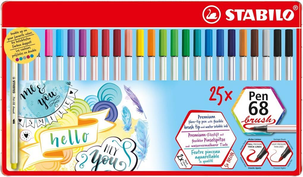 STABILO Filzstifte Pen 68 brush, 25er Metalletui