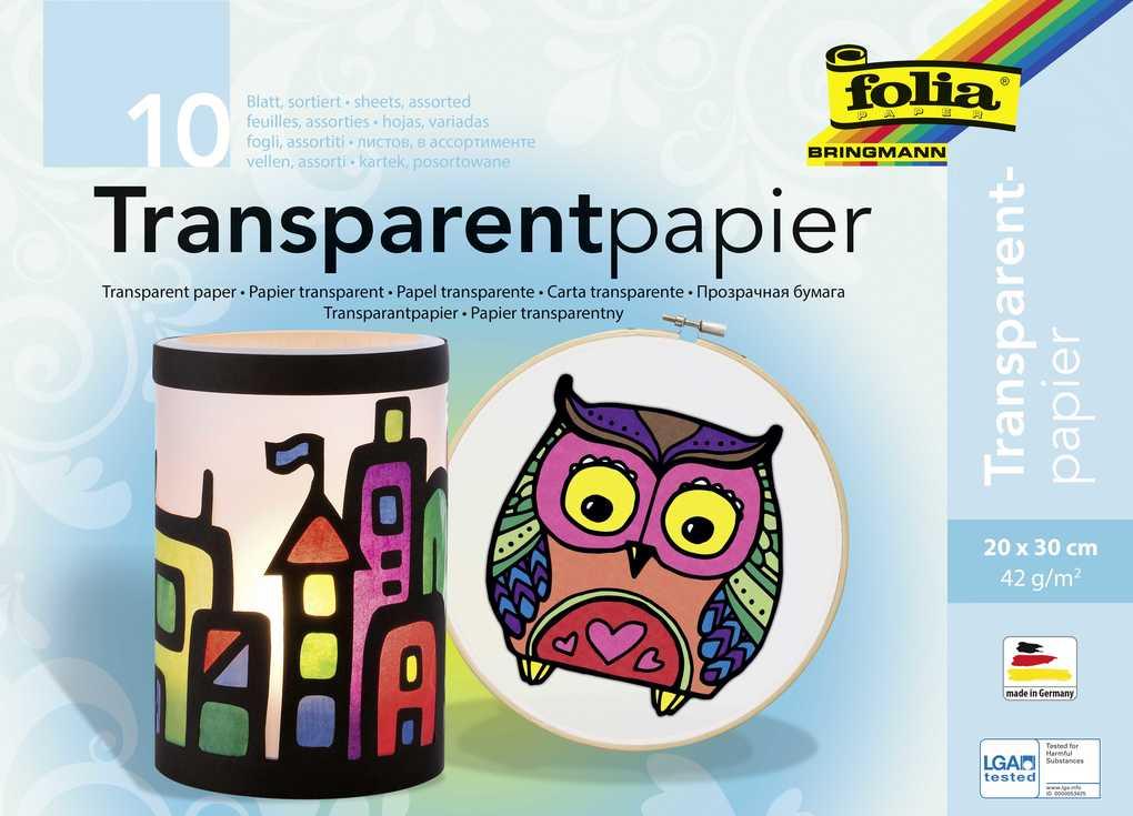 Folia Transparentpapierheft 42g/m² 20x30cm, 10 Blatt, farbig sortiert