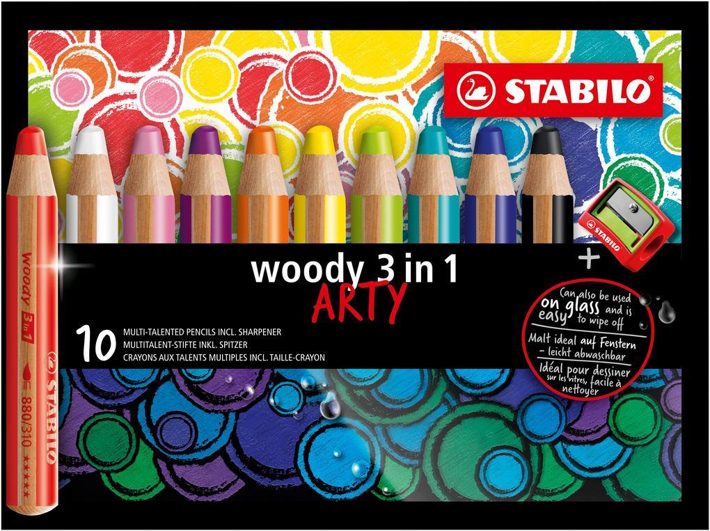 STABILO Buntstifte woody 3in1 ARTY 10er Set mit Spitzer