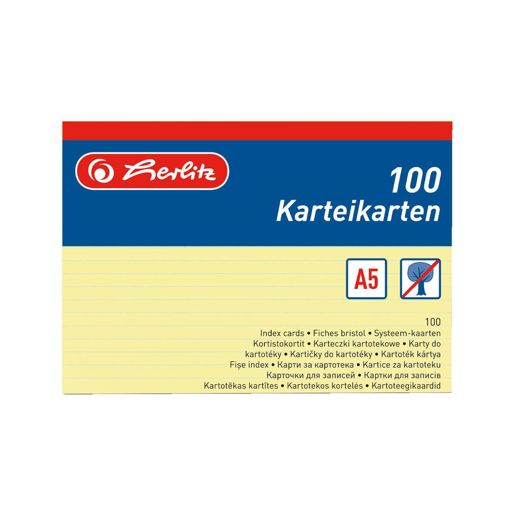 Herlitz Karteikarte A5 liniert gelb 100er Set