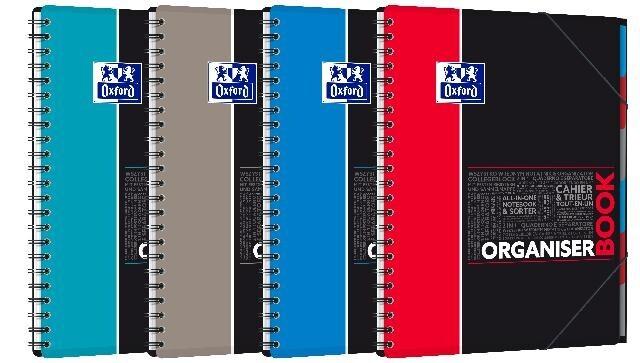 OXFORD Studium A4+ Polypropylen doppelspiralgebundenes Organiserbook, 5 mm kariert, 80 Blatt, SCRIBZEE® kompatibel, 1 Stück sortiert