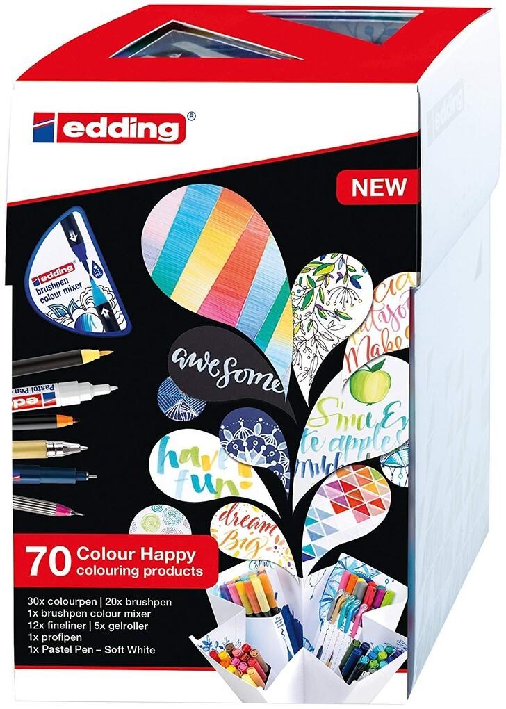 edding Brushpan Colour Happy Set, 70er Set mit Fasermaler, Pinselstifte, Fineliner, Gelroller, Farbmixer und Pastell-Stift