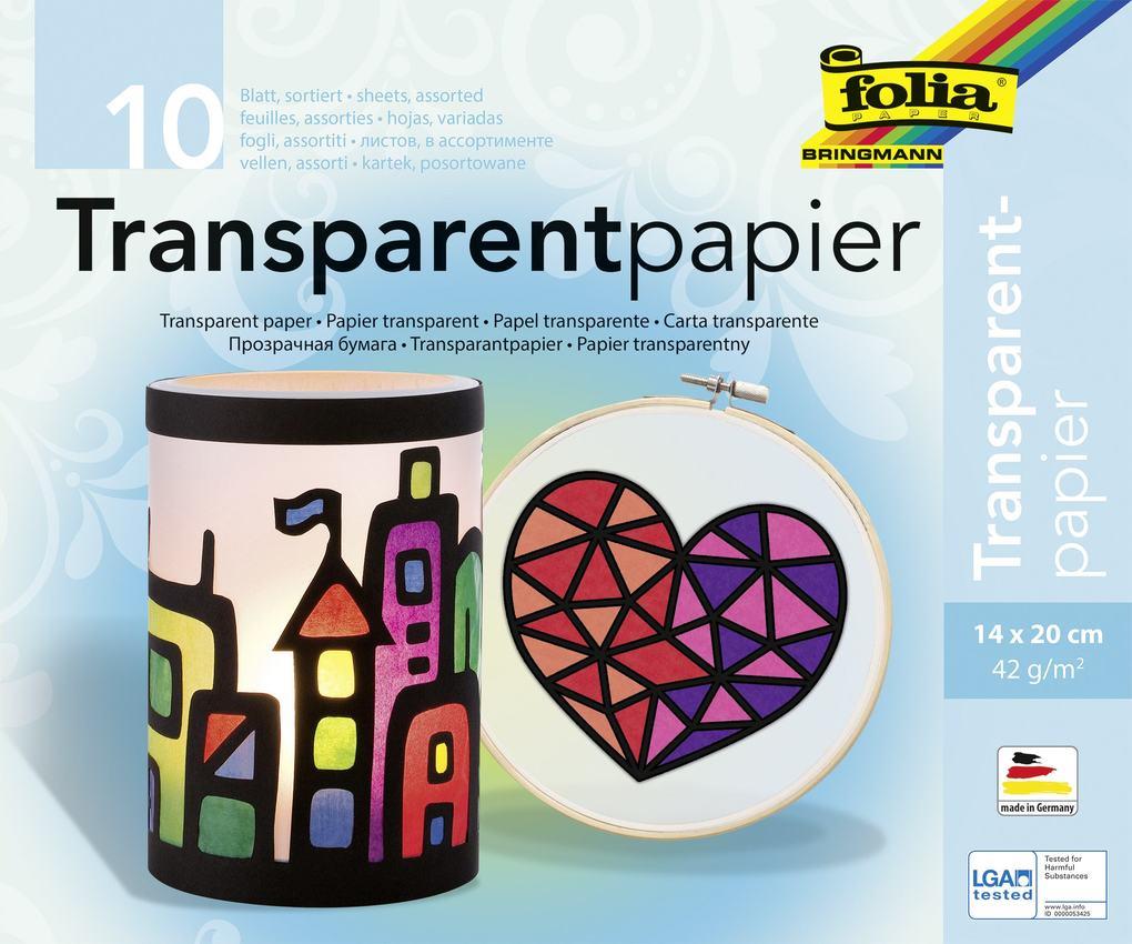 Folia Transparentpapierheft 42g/m² 14x20cm, 10 Blatt, farbig sortiert