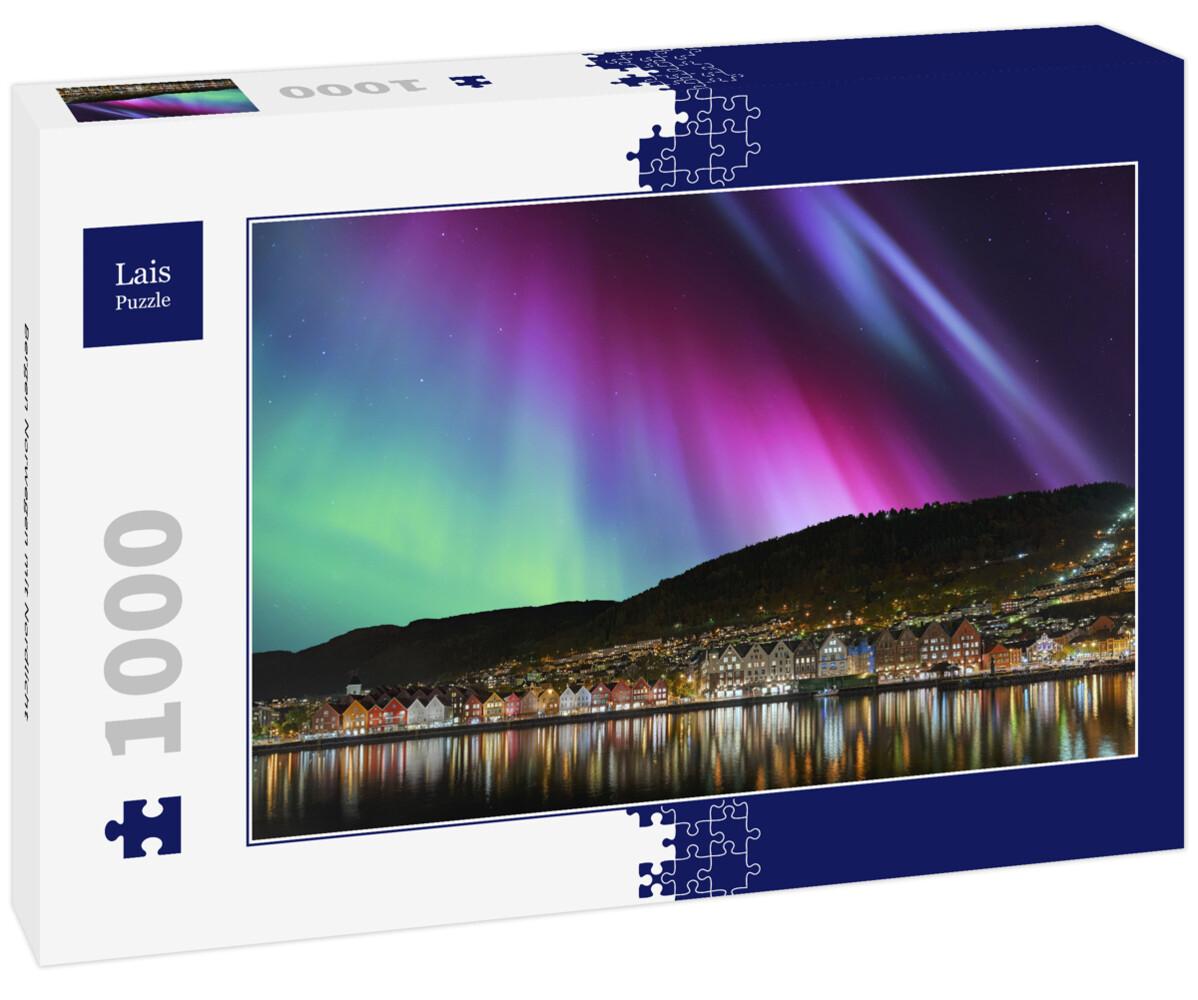 Lais Puzzle - Bergen Norwegen mit Nordlicht - 1000 Teile