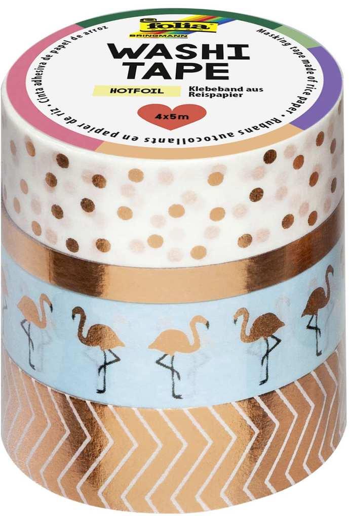 Folia Washi-Tape 4er Set HOTFOIL ROSEGOLD, 3x 15mmx5m + 1x 5mmx5m