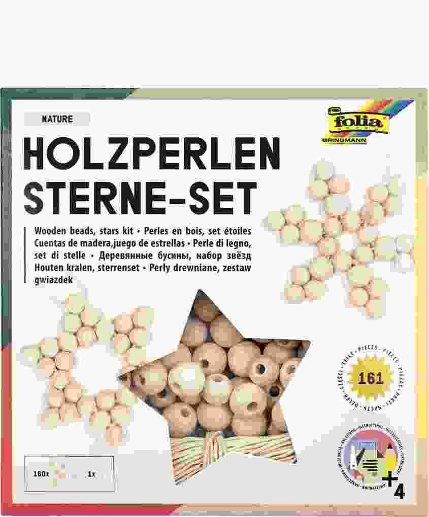 Folia Holzperlen Sterne Set NATURE, 161-tlg.